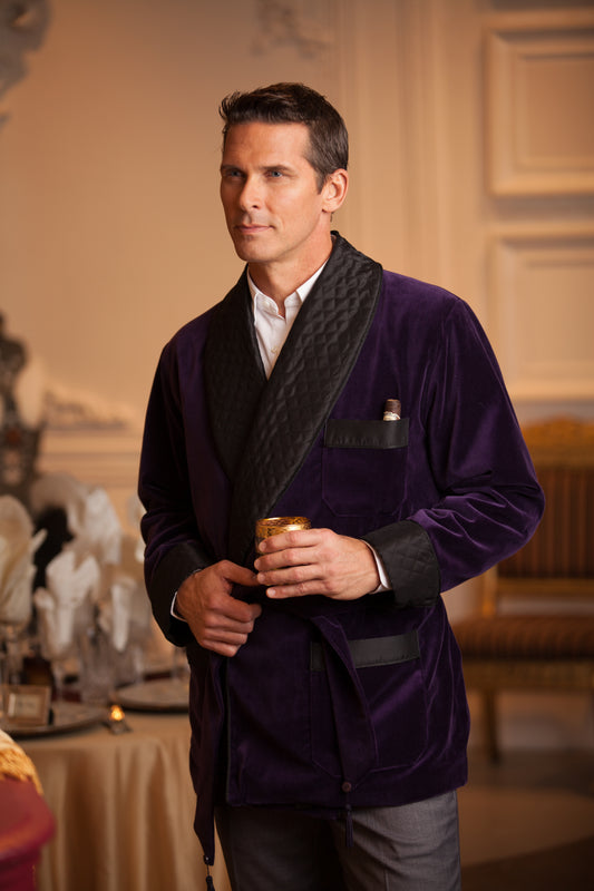 Men's Purple Merlot Velvet Smoking Jacket