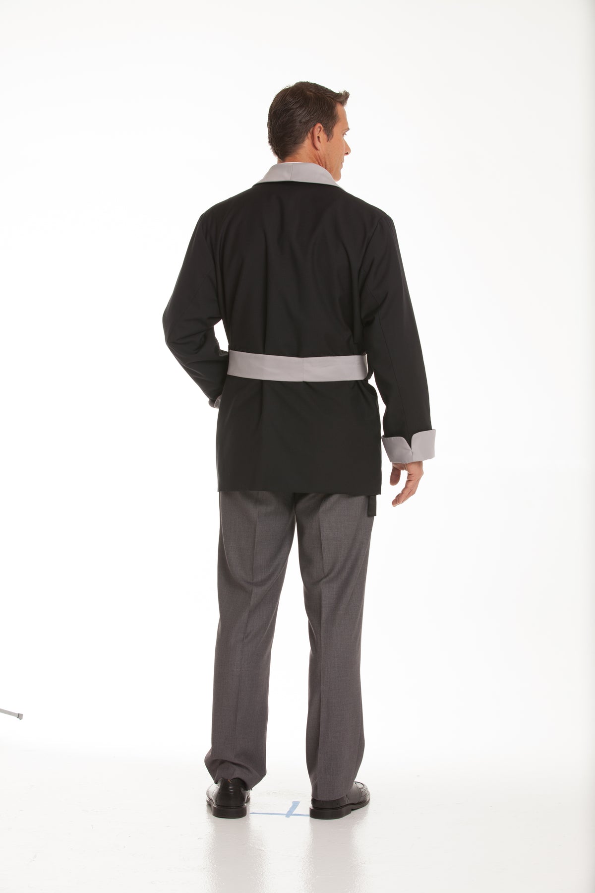 Men's Navy Satin Smoking Jacket with Gray Collar