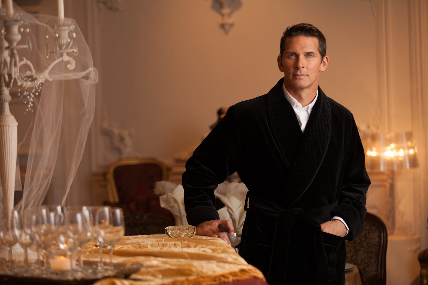 Velvet Smoking Jacket - Black