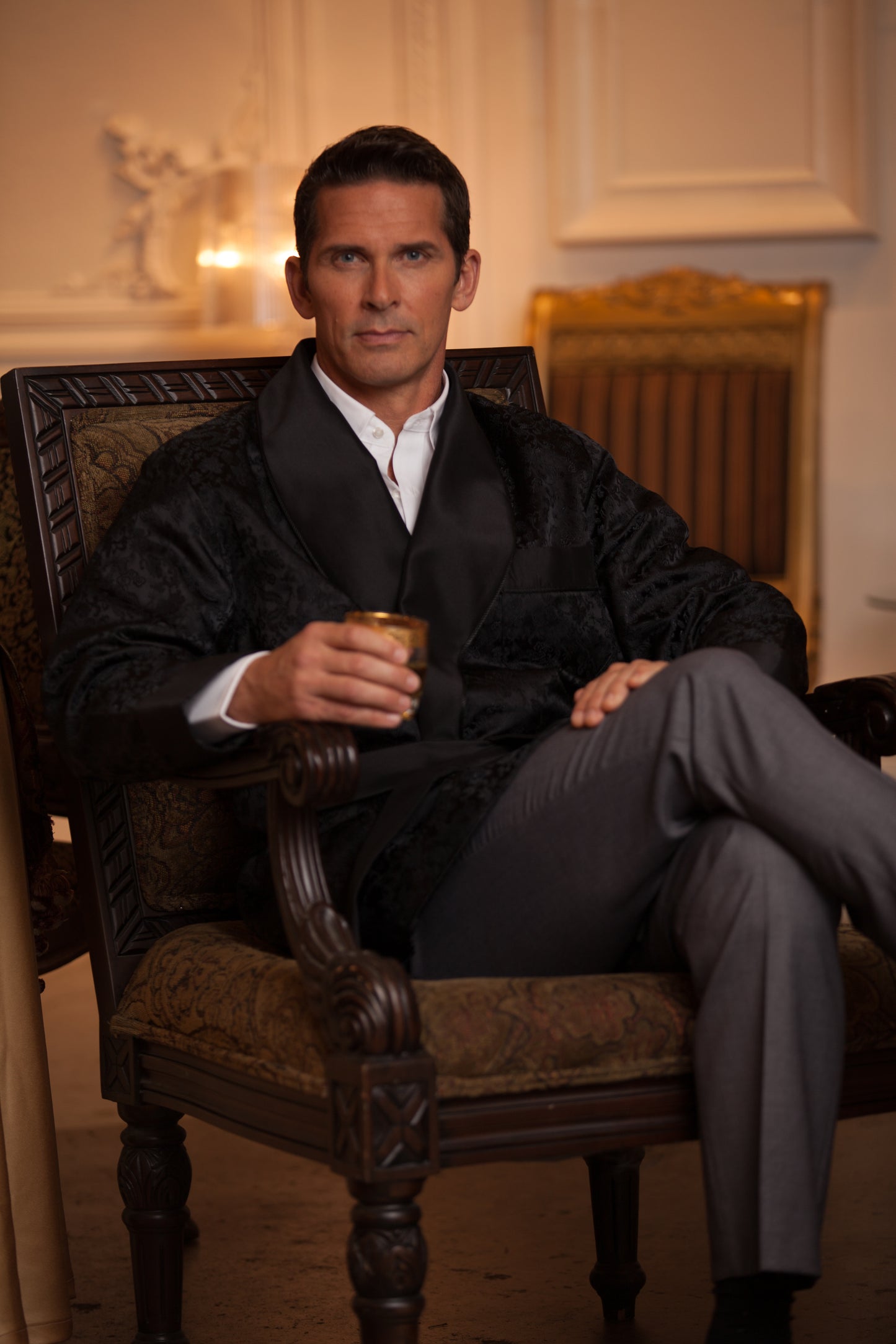 Satin Smoking Jacket – Brocade Black