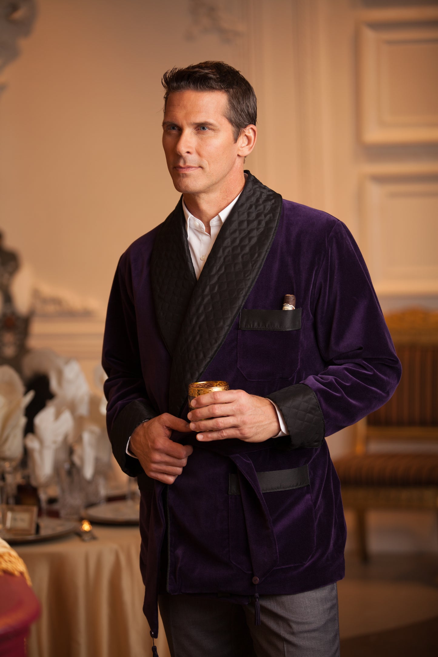 Men's Purple Merlot Velvet Smoking Jacket