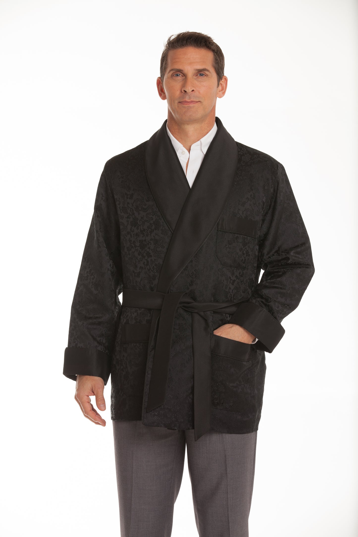 Satin Smoking Jacket – Brocade Black