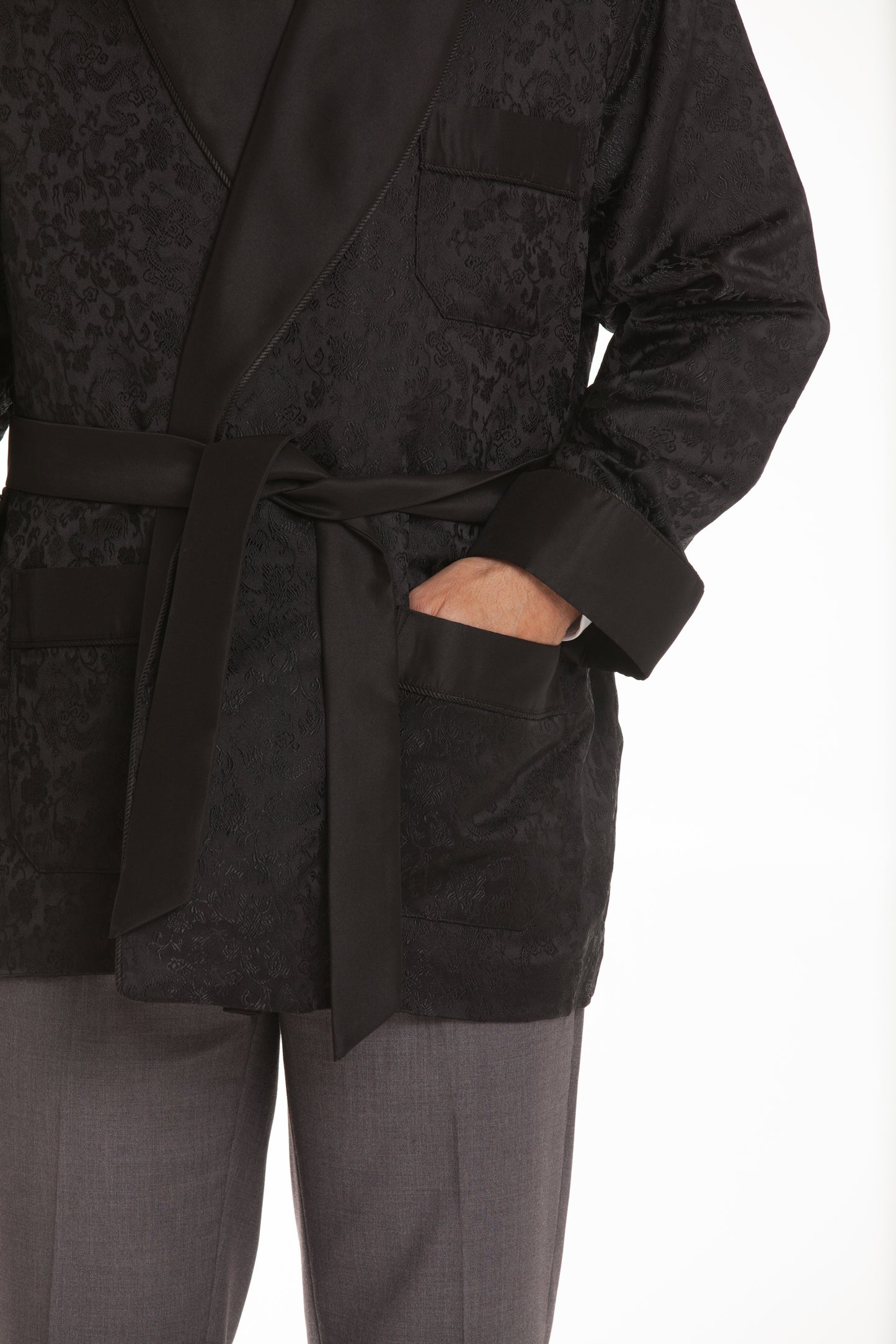 Satin Smoking Jacket – Brocade Black