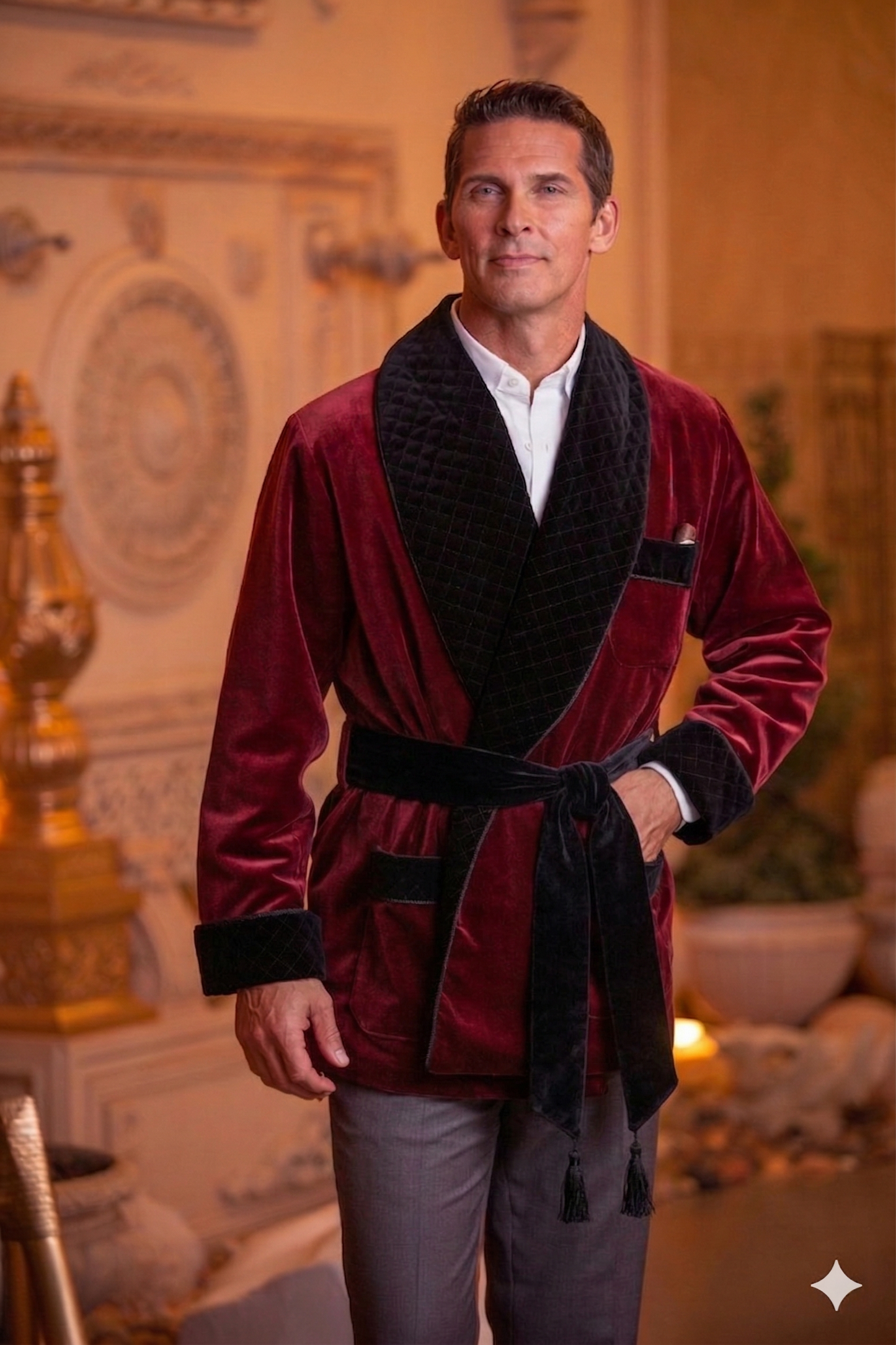 Velvet Smoking Jacket – Burgundy with Black  Collar