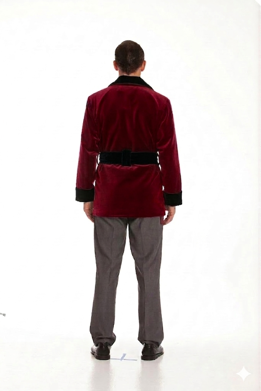 Velvet Smoking Jacket – Burgundy with Black  Collar