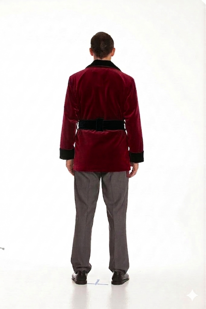 Velvet Smoking Jacket – Burgundy with Black  Collar