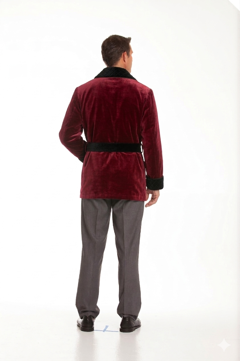 Velvet Smoking Jacket – Burgundy with Black  Collar