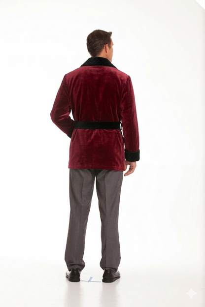 Velvet Smoking Jacket – Burgundy with Black  Collar