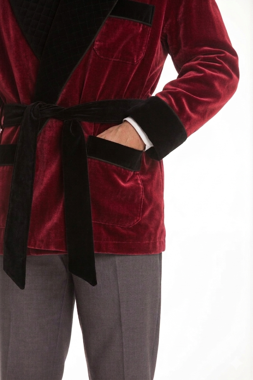 Velvet Smoking Jacket – Burgundy with Black  Collar