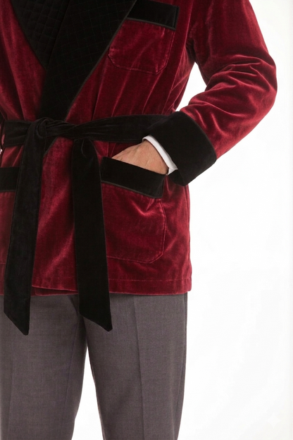 Velvet Smoking Jacket – Burgundy with Black  Collar