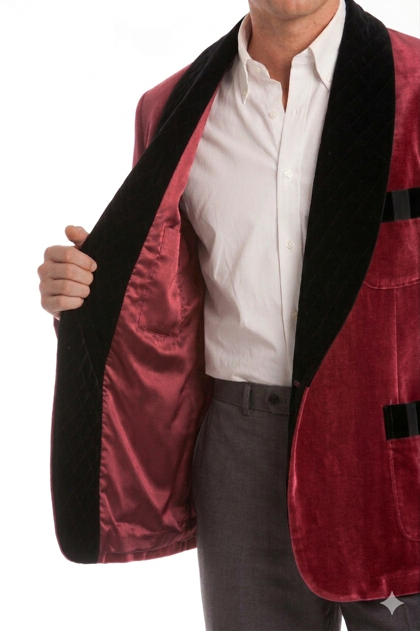 Velvet Smoking Jacket – Burgundy with Black  Collar