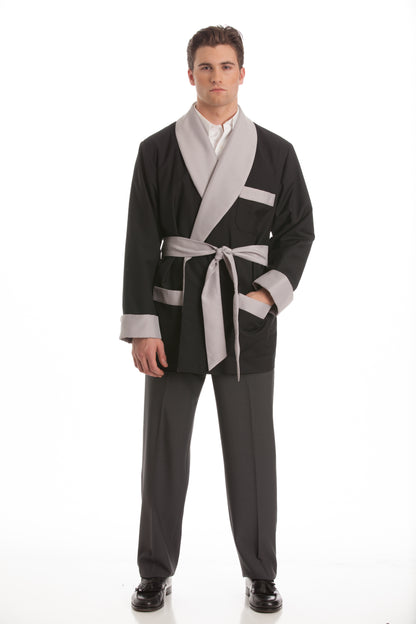Satin Smoking Jacket - Black with Gray