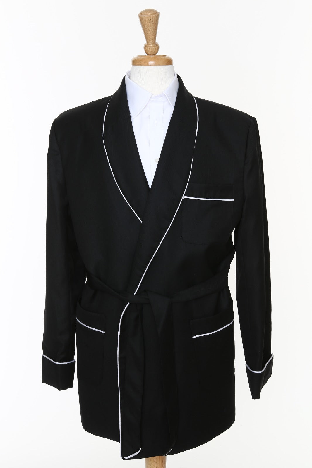 Men's Black Velvet Smoking Jacket with Quilted Shawl Collar