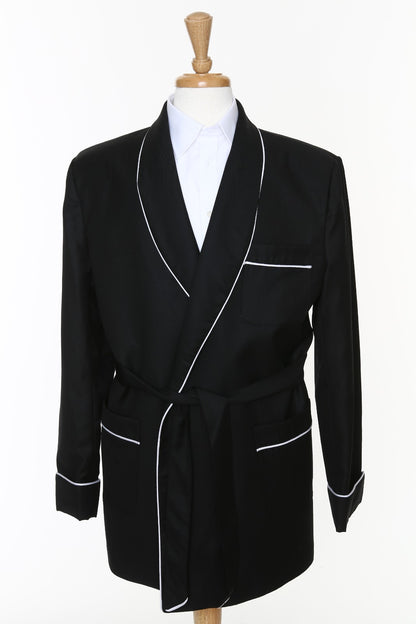 Men's Black Velvet Smoking Jacket with Quilted Shawl Collar