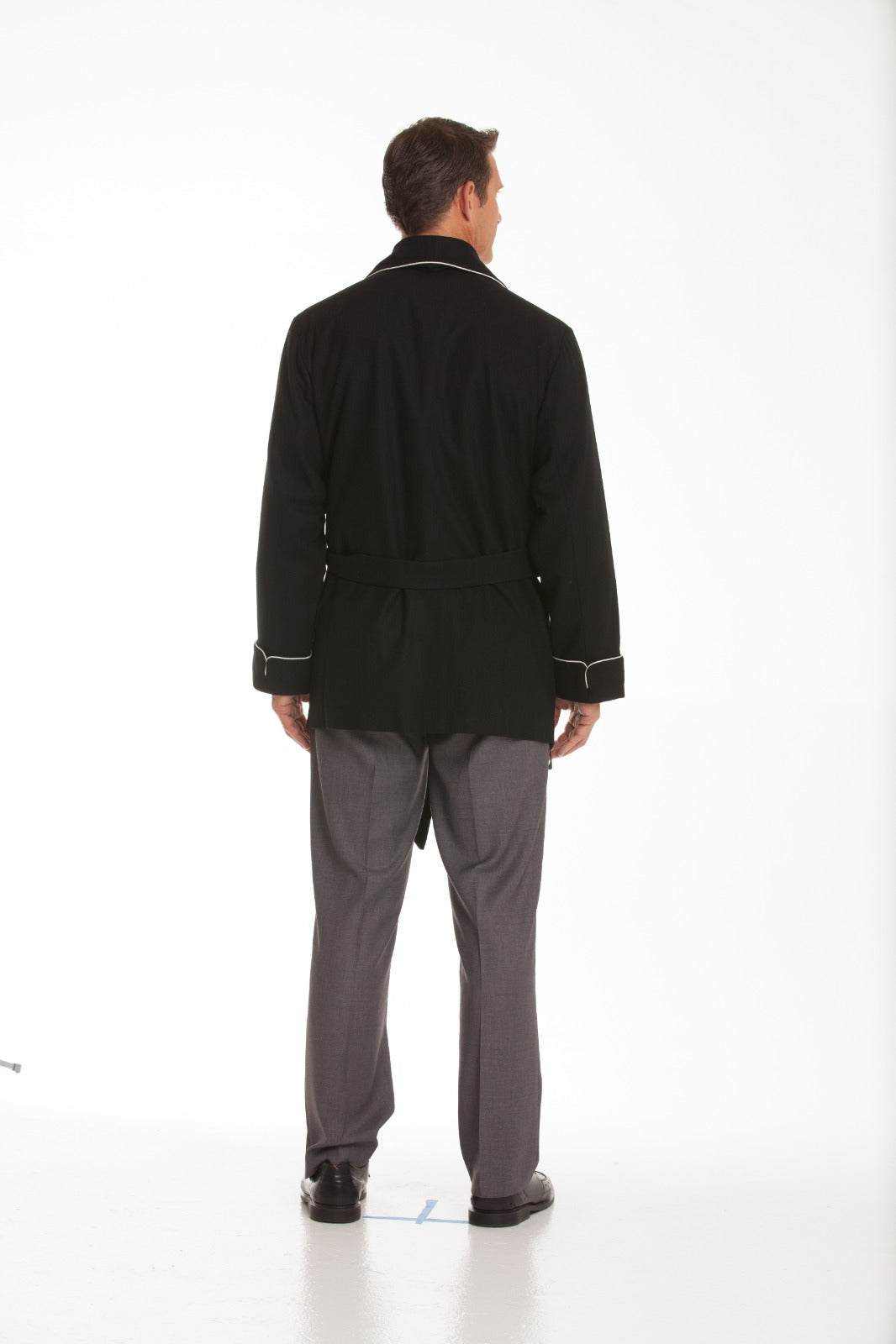 Men's Black Velvet Smoking Jacket with Quilted Shawl Collar