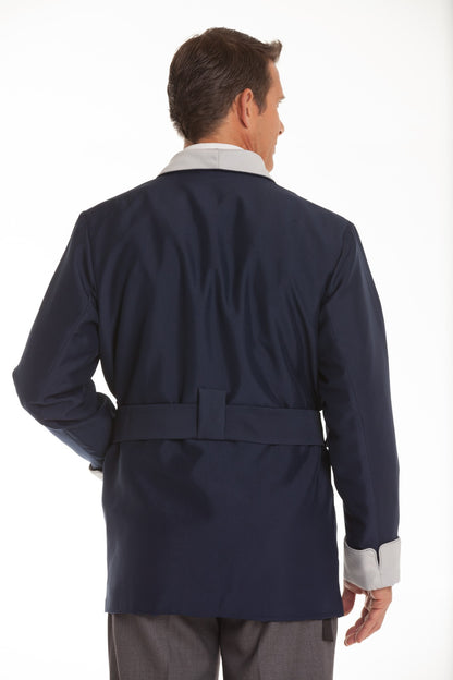 Men's Navy Satin Smoking Jacket with Gray Collar